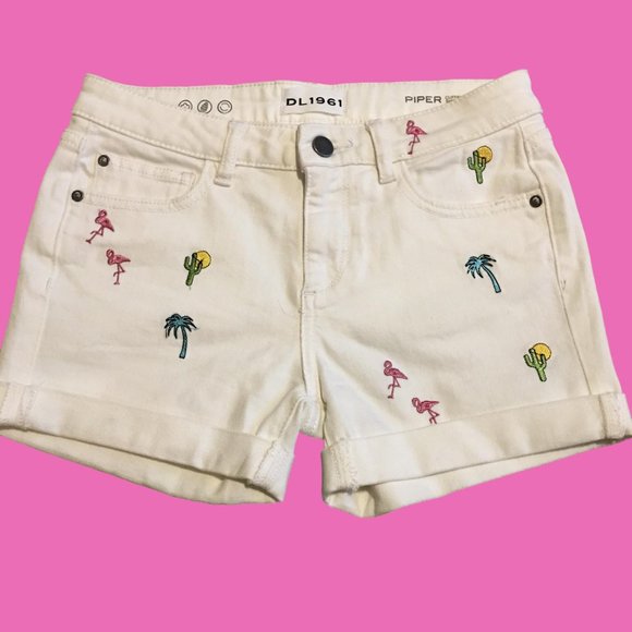 DL1961 Piper Girl’s White Embroidered Shorts - 14 - Picture 1 of 7